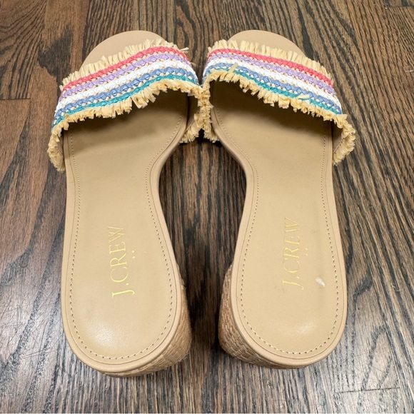 J. Crew Woven Mule Straw Slip On Rubber Sole Rainbow Raffia Heel Sandals 8.5 - Picture 6 of 7